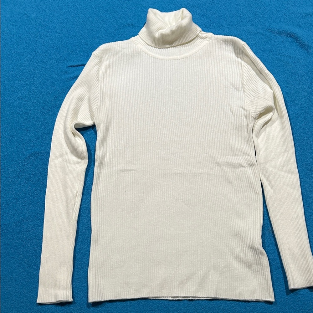 White Ribbed Turtleneck Sweater